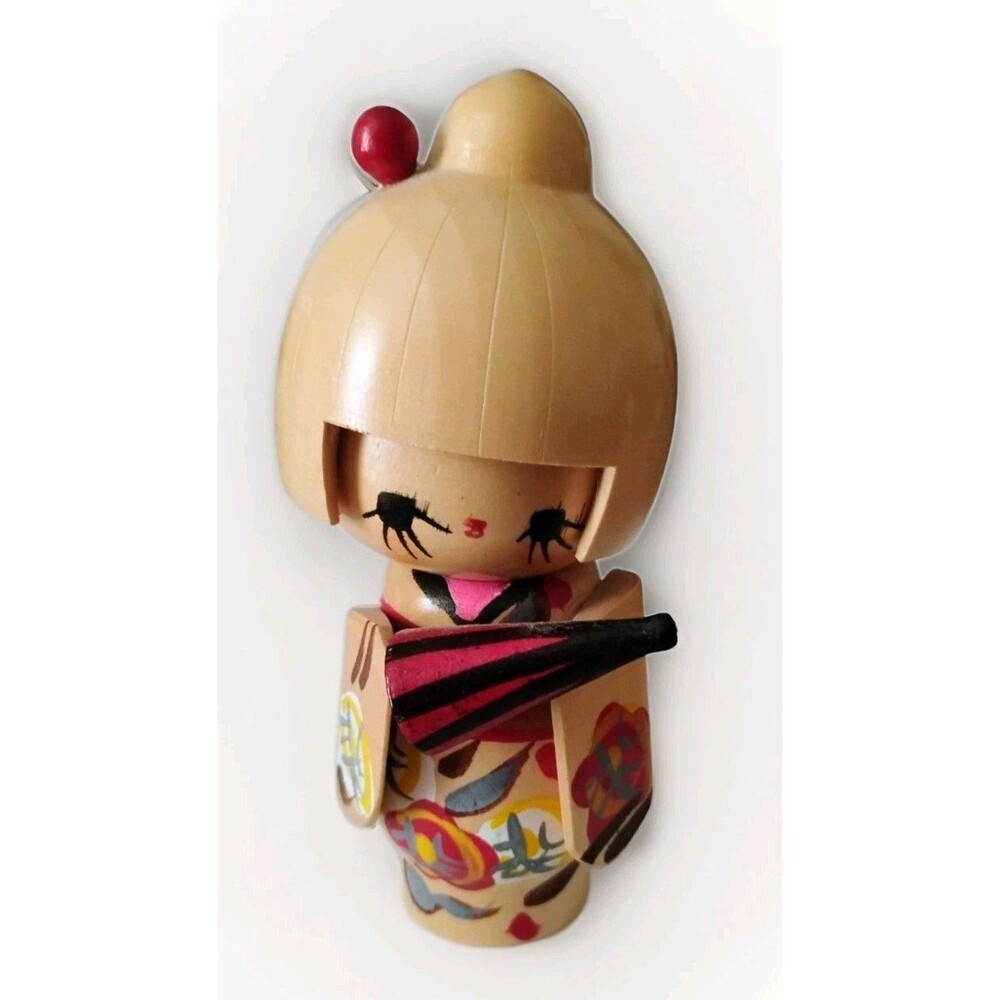 Vtg Aramaki Kyoho Japanese Kokeshi DollSigned Sosaku Doll Umbrella Hand Painted
